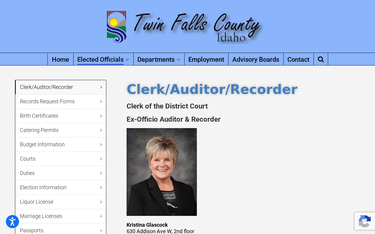 Twin Falls residents directory County Clerk Recorder page