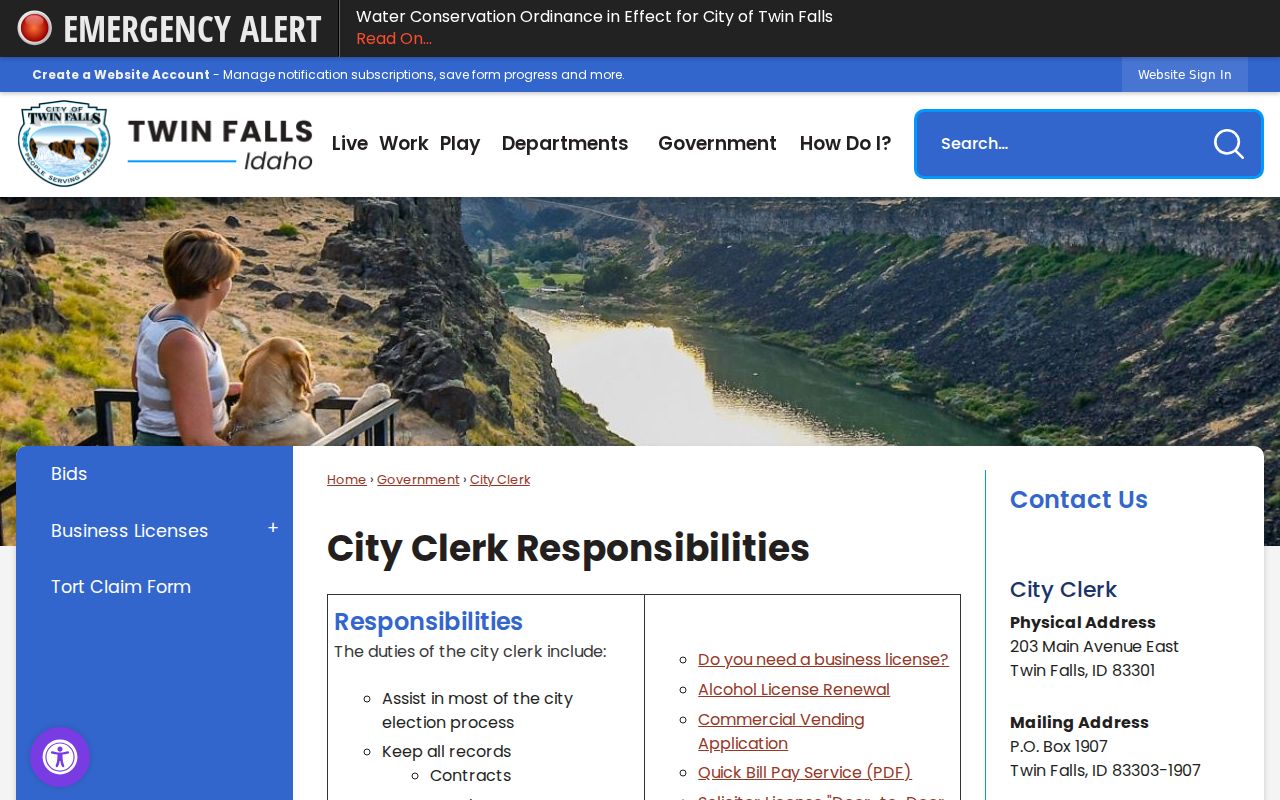Twin Falls residents directory City Clerk records
