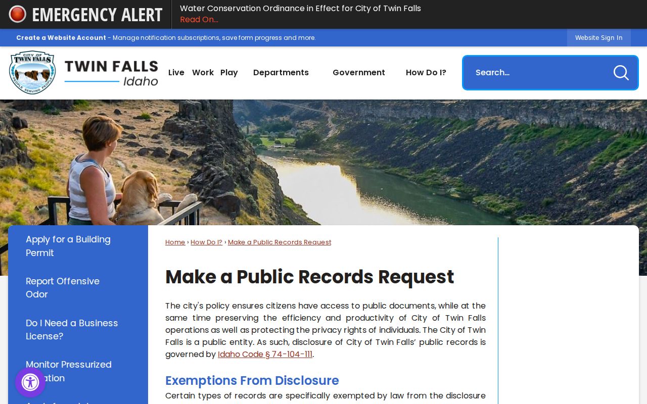 Twin Falls residents directory city public records request