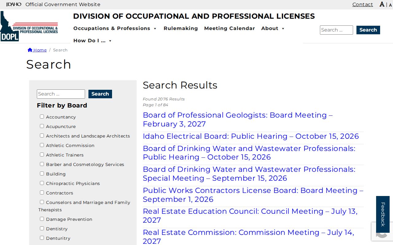 Idaho DOPL public professional license search