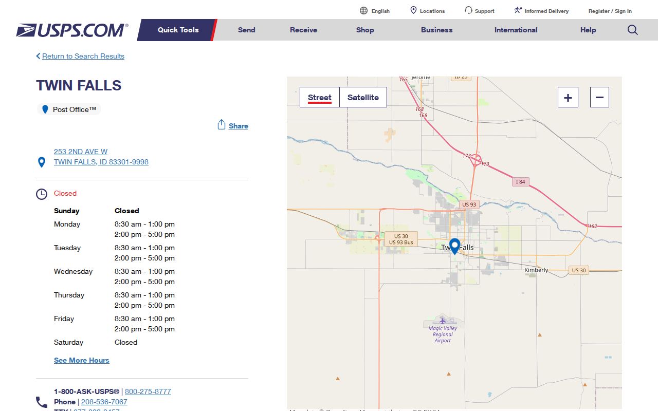 Twin Falls ZIP code directory USPS 83301 post office listing