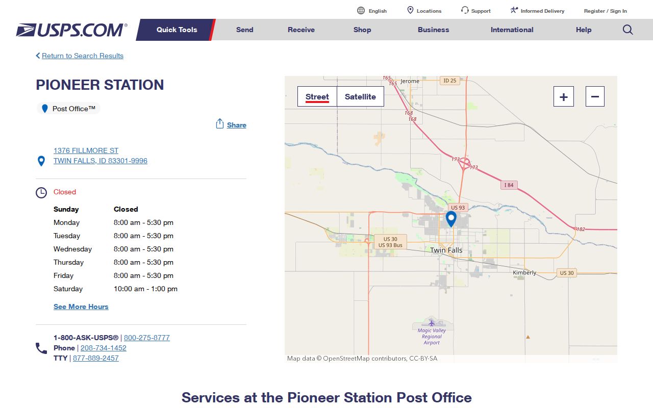 Twin Falls ZIP code directory Pioneer Station in 83301